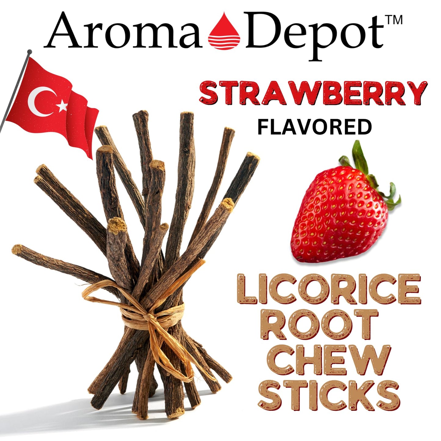 Aroma Depot Strawberry Licorice Root Chew Sticks – 4 oz, 6.5-7 in, 100% Natural