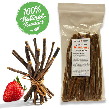Aroma Depot Strawberry Licorice Root Chew Sticks – 4 oz, 6.5-7 in, 100% Natural