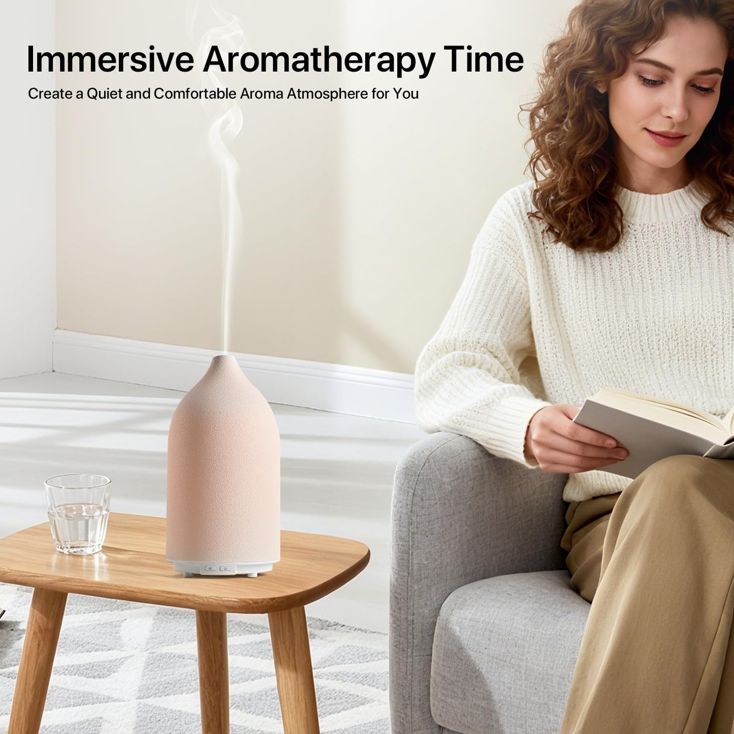 Aroma Diffuser 500ML Ceramic Ultrasonic – 7-Color LED, Auto Off