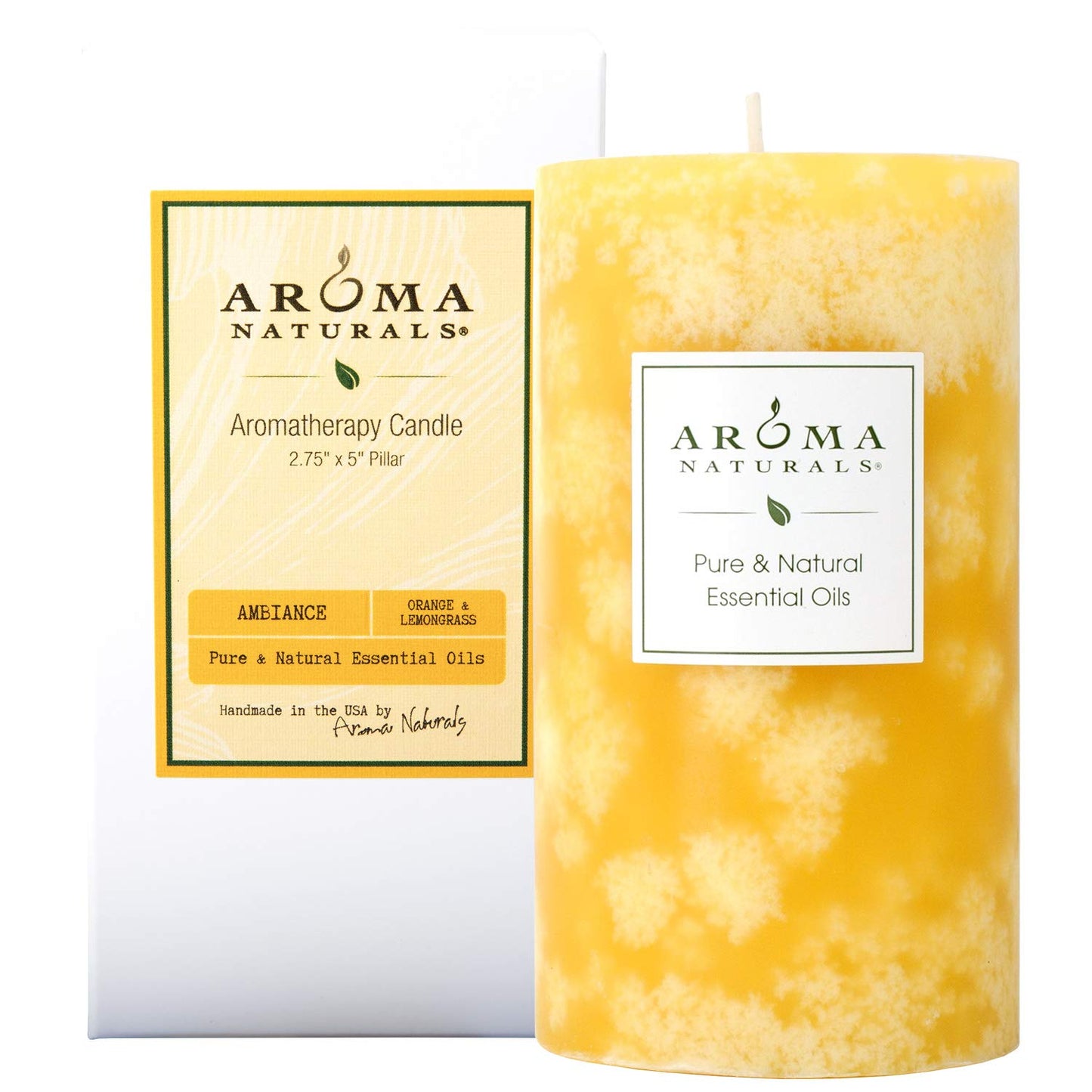 Aroma Naturals Orange & Lemongrass Pillar Candle – 2.75 x 5 in, Pure Essential Oils