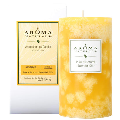 Aroma Naturals Orange & Lemongrass Pillar Candle – 2.75 x 5 in, Pure Essential Oils