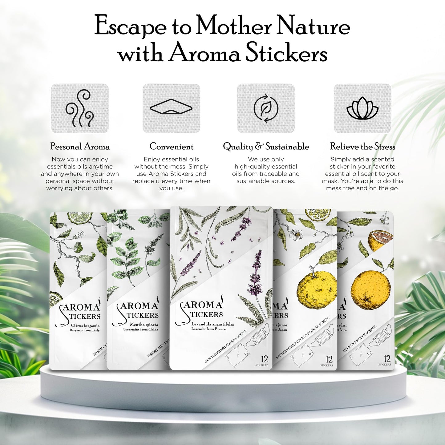 AROMA STICKERS® - 100% Natural Essential Oil Stickers (Pack of 5) for Face Mask & Pillow