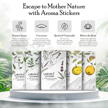 AROMA STICKERS® Spearmint – 100% Natural Essential Oil Scented Mask Stickers (12 Stickers/pc) | Face Mask & Pillow