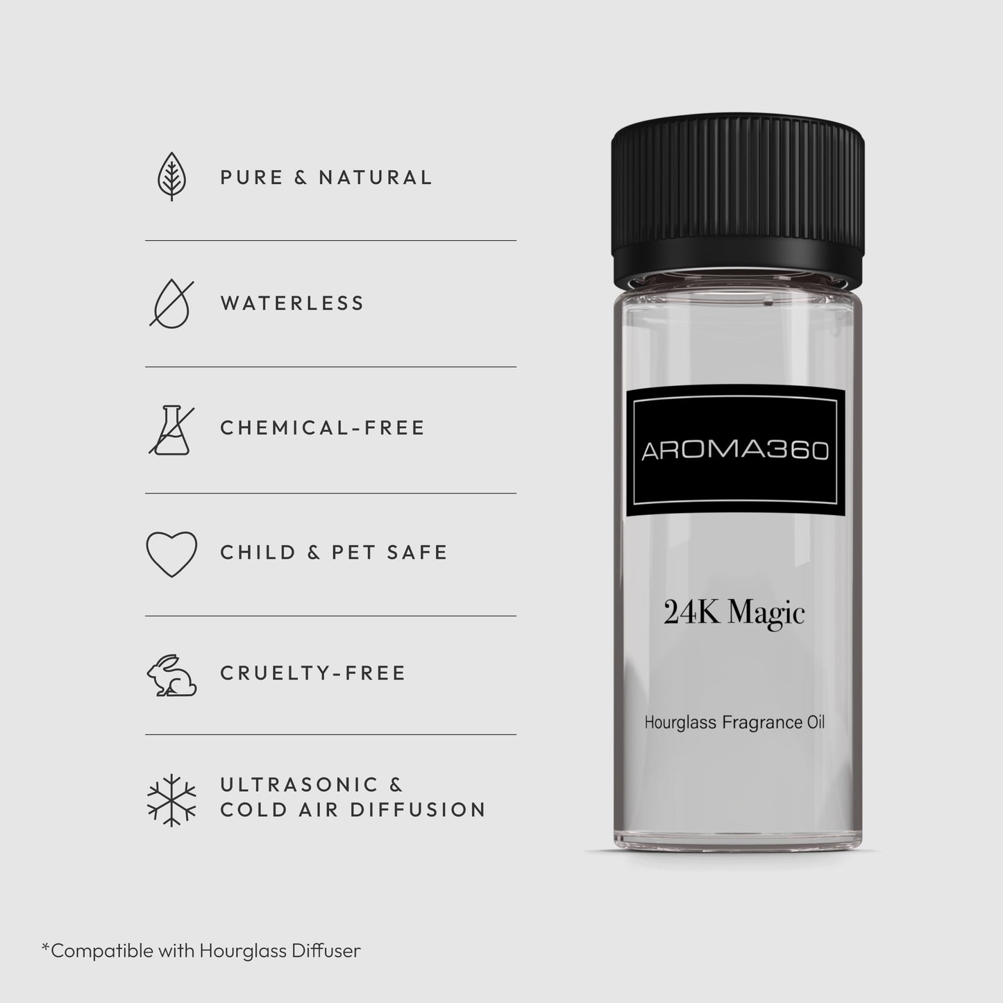 Aroma360 Hourglass Diffuser Oil (24K Magic) – Lemongrass, Bergamot & Laurel