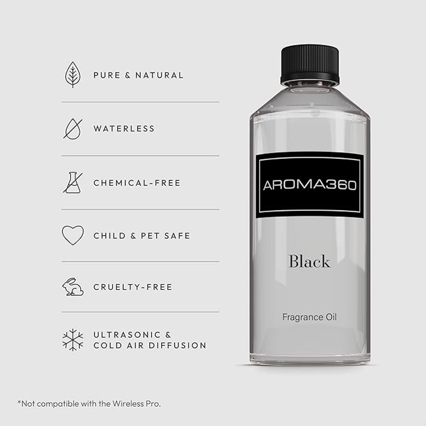 Aroma360 Black Diffuser Oil Blend | Luxury Essential Aromatherapy for Reed Diffusers | Sage, Tiaré Flower & Saffron | 16.9 oz (500 mL)