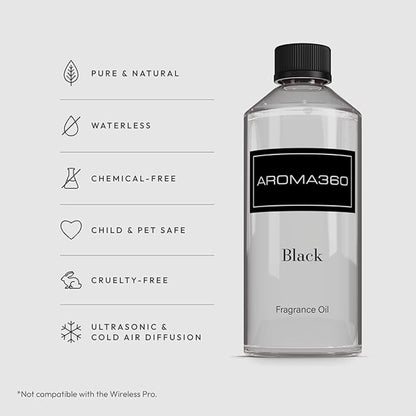 Aroma360 Black Diffuser Oil Blend | Luxury Essential Aromatherapy for Reed Diffusers | Sage, Tiaré Flower & Saffron | 16.9 oz (500 mL)