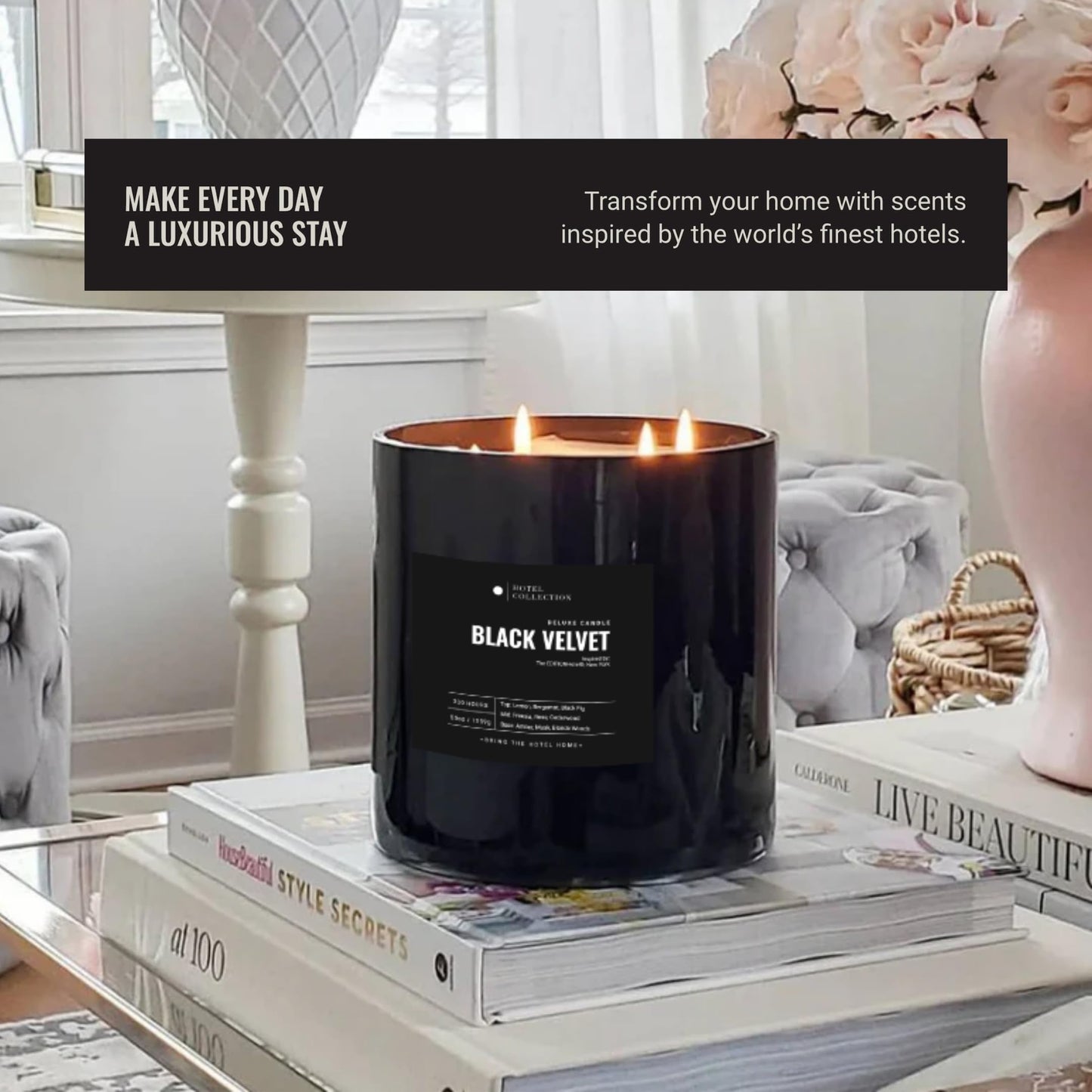 Aroma360 Black Velvet Scented Candle 55oz – Luxury Hotels Inspired, 300 Hour Burn Time