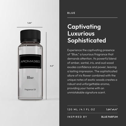Aroma360 Blue Diffuser Oil Blend | Luxury Reed Diffuser Aromatherapy | Blue Cedar, Lavender & Eucalyptus | 4.1 fl oz (120 mL)