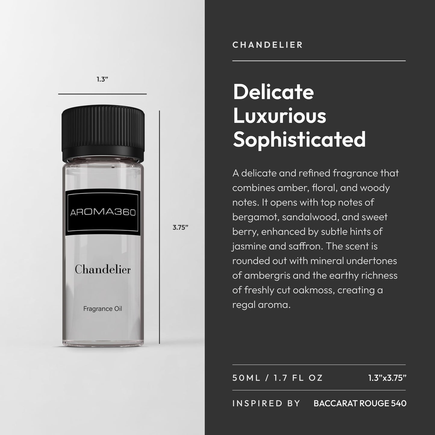 Aroma360 Chandelier Fragrance Oil Blend – Luxury Diffuser Oil, Bergamot, Sandalwood & Saffron (50ml)