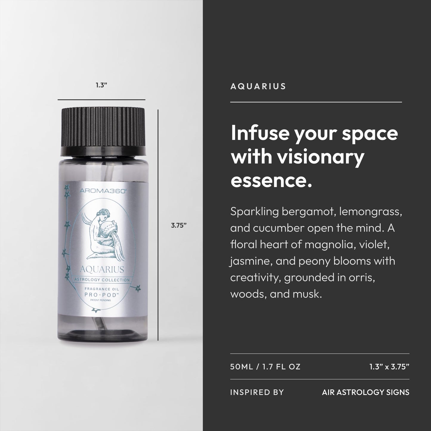 Aroma360 Pro Pod – Astrology-Inspired Fragrance Oil (Aquarius) 50mL | Ginger, White Flower & Amber
