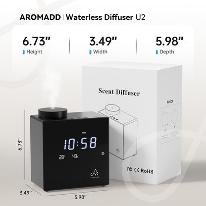 Aromadd 2026 Smart Waterless Diffuser – 2000 Sq Ft, Clock & Environment Display (Black)