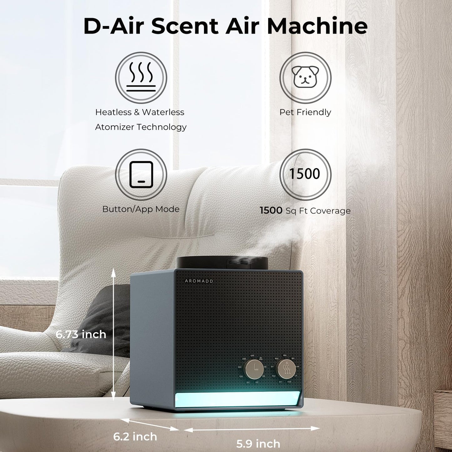 Aromadd Waterless Diffuser – Cold Air Diffusion for 1500 Sq Ft | 200ml | Black Titanium