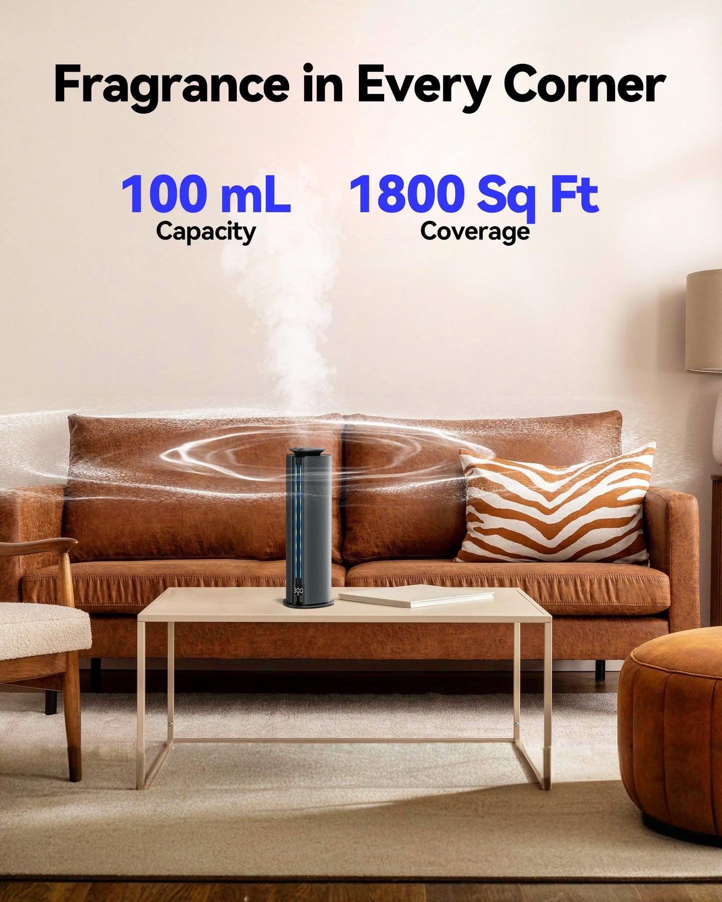 Aromadd Waterless Diffuser – 1800 Sq Ft, 100ml, Hotel Collection (Black)