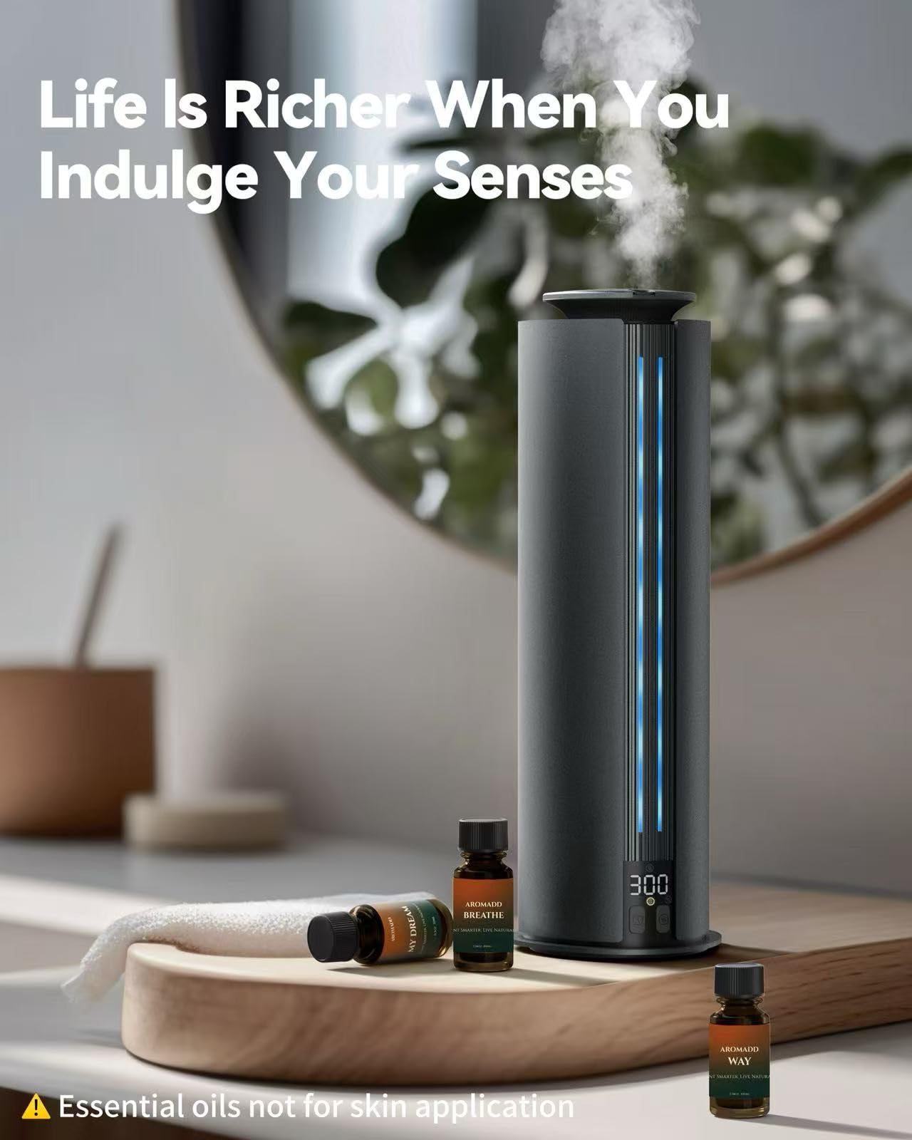 Aromadd Waterless Diffuser – 1800 Sq Ft, 100ml, Hotel Collection (Black)