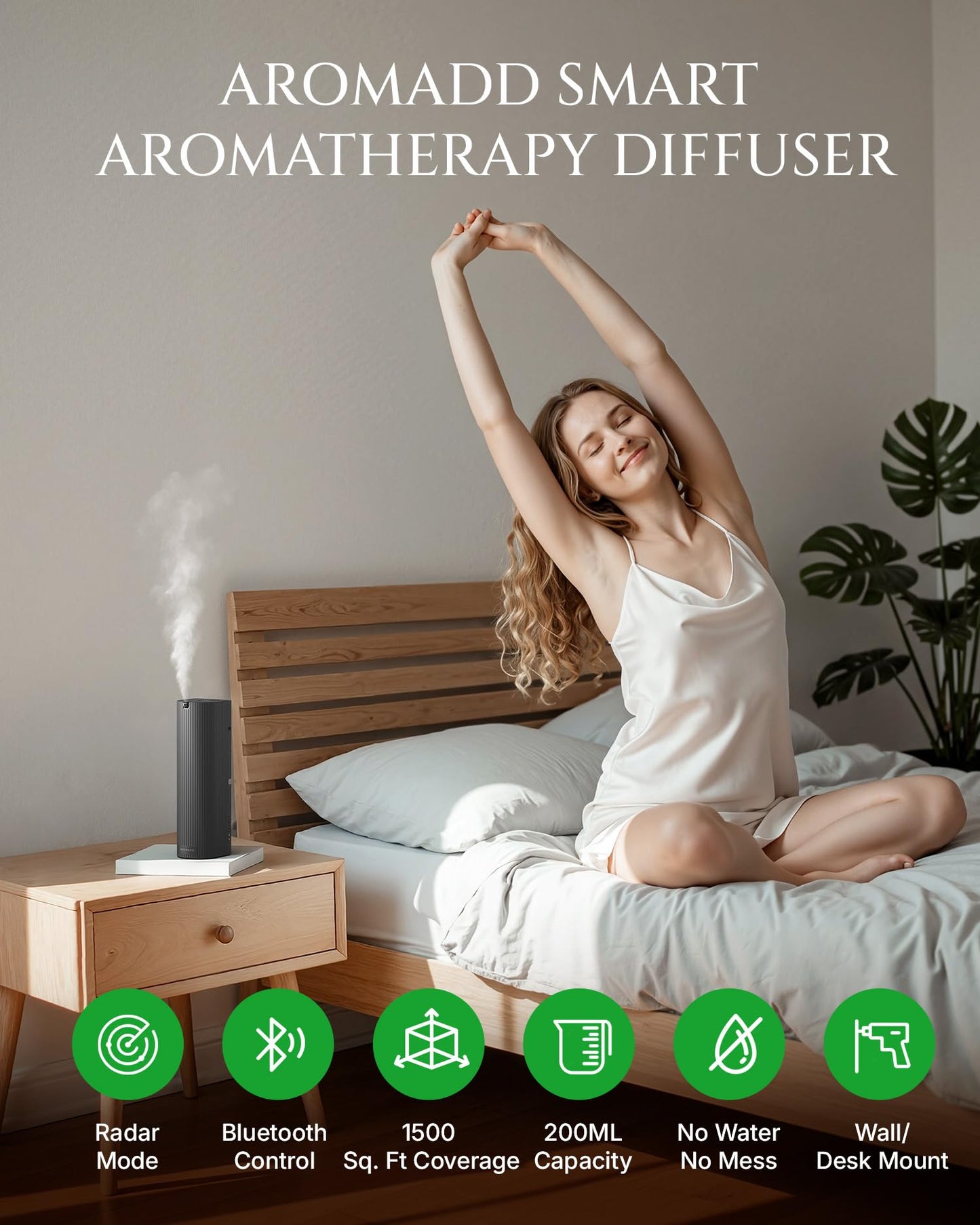 Aromadd Scent Diffuser Starter Kit – Waterless Diffuser, 1500 Sq Ft, Black