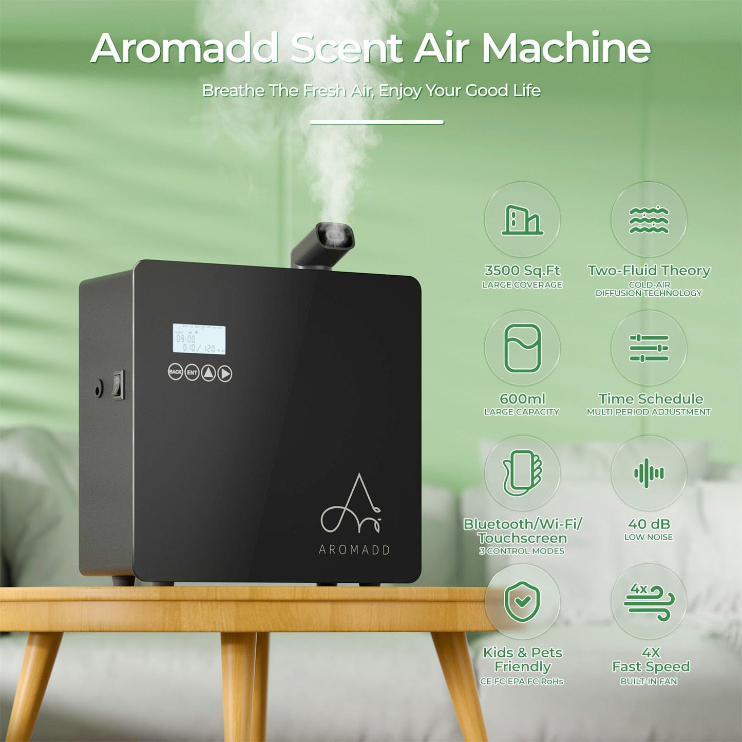 2025 Upgraded Smart Scent Machine for 3500 Sq Ft – Waterless Diffuser (600ml) Black