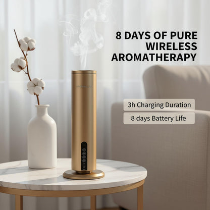 AROMALEV Waterless Diffuser – Wireless, Bluetooth App Control, 1200 sq ft Coverage (Gold)