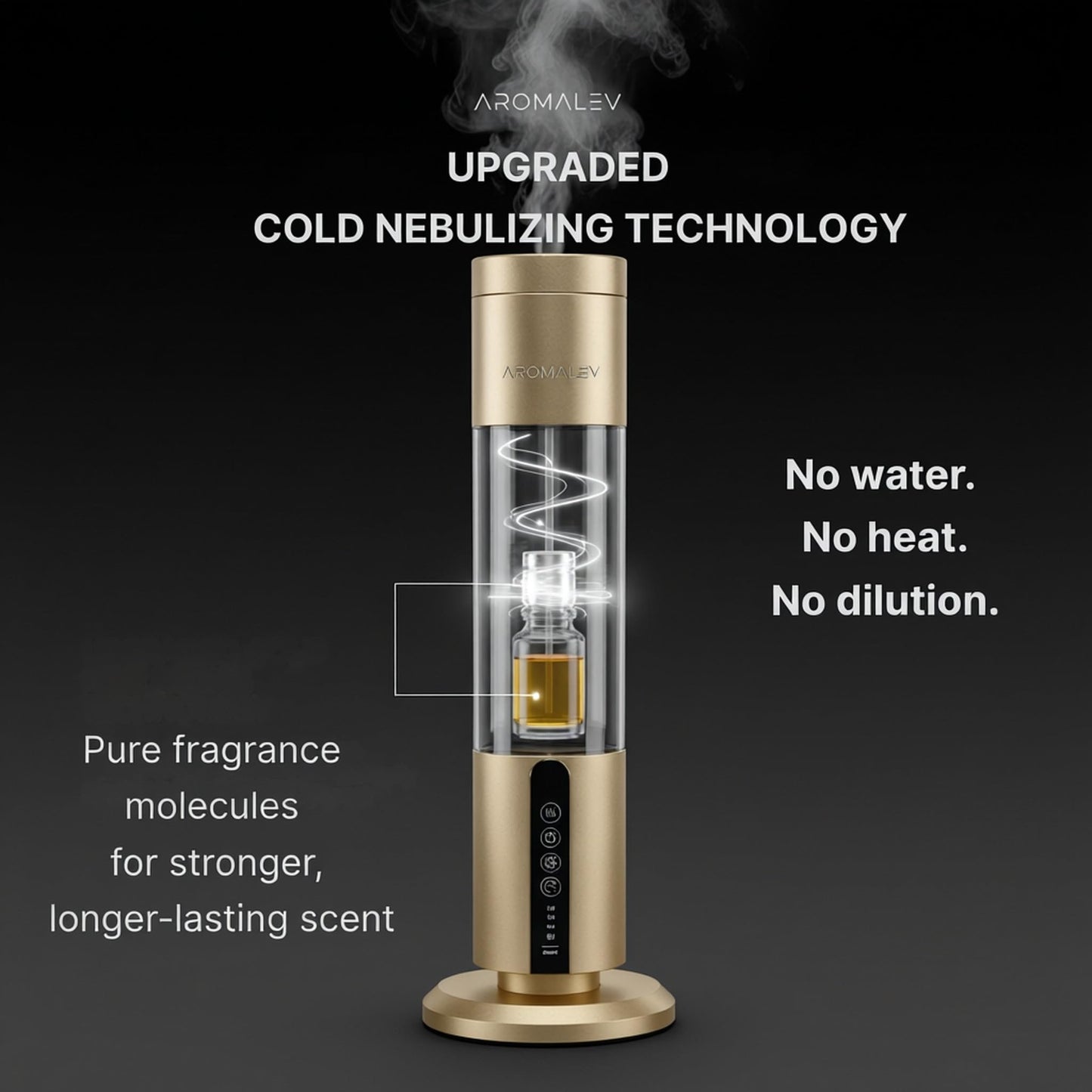 AROMALEV Waterless Diffuser – Wireless, Bluetooth App Control, 1200 sq ft Coverage (Gold)