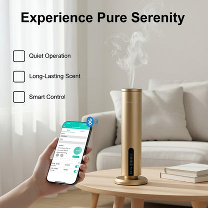 AROMALEV Waterless Diffuser – Wireless, Bluetooth App Control, 1200 sq ft Coverage (Gold)
