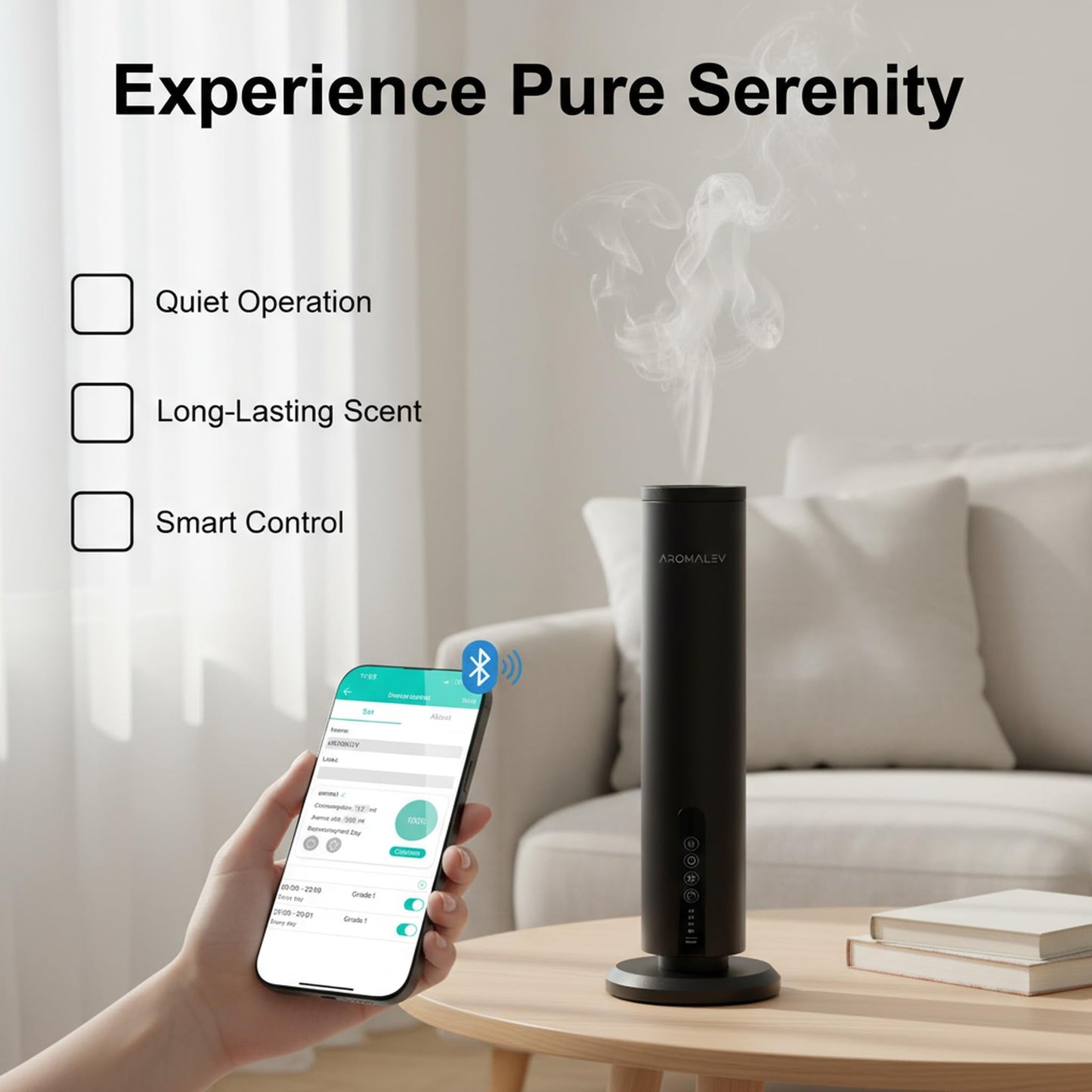 AROMALEV Waterless Tower Diffuser – Wireless, App-Controlled Aromatherapy for Large Rooms