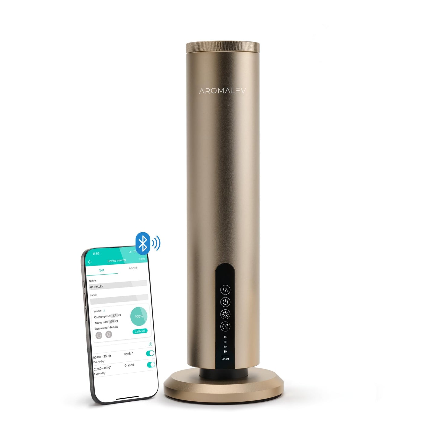 AROMALEV Waterless Diffuser – Wireless, Bluetooth App Control, 1200 sq ft Coverage (Gold)
