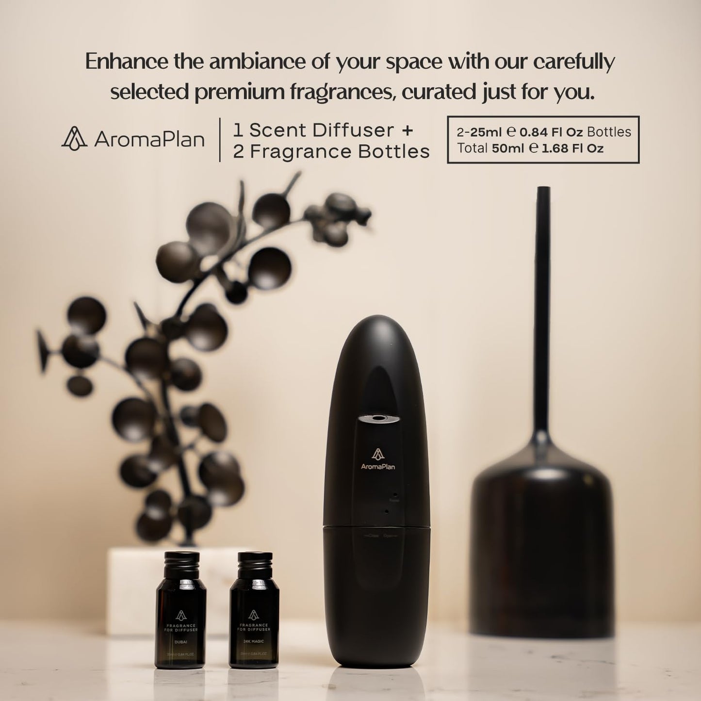 AromaPlan 5-Star Collection 2025 Plug-In Diffuser Cold Air & Waterless – 2 Fragrances Included, Silent 500 sq ft, Bluetooth App Control (Black)