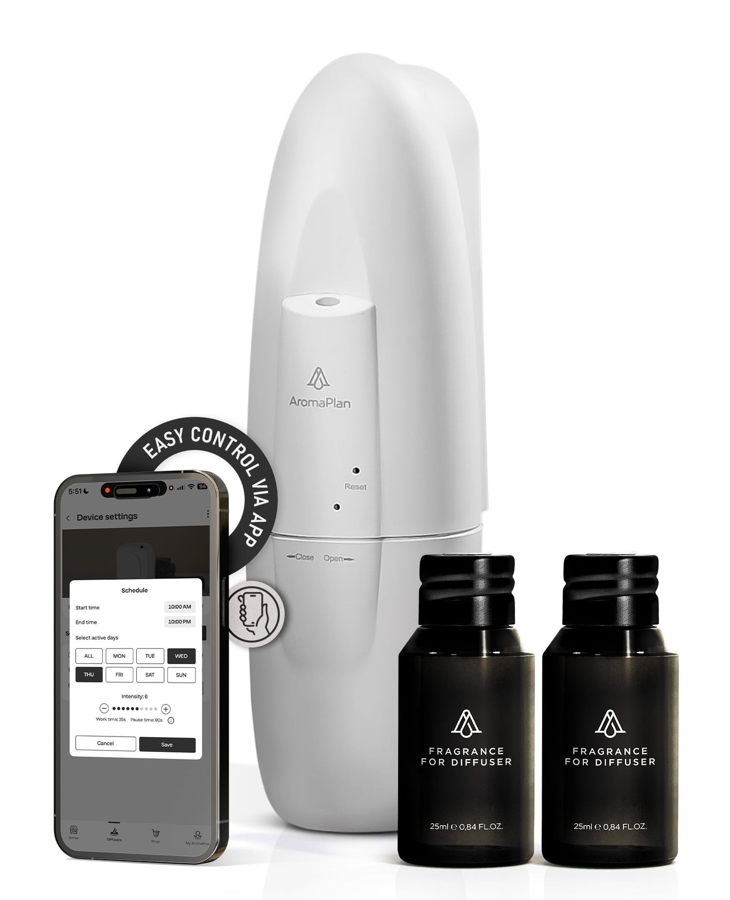 AromaPlan 5 Star Collection 2025 Plug-In Diffuser - Waterless, Bluetooth App Control, 500 sq ft (White)