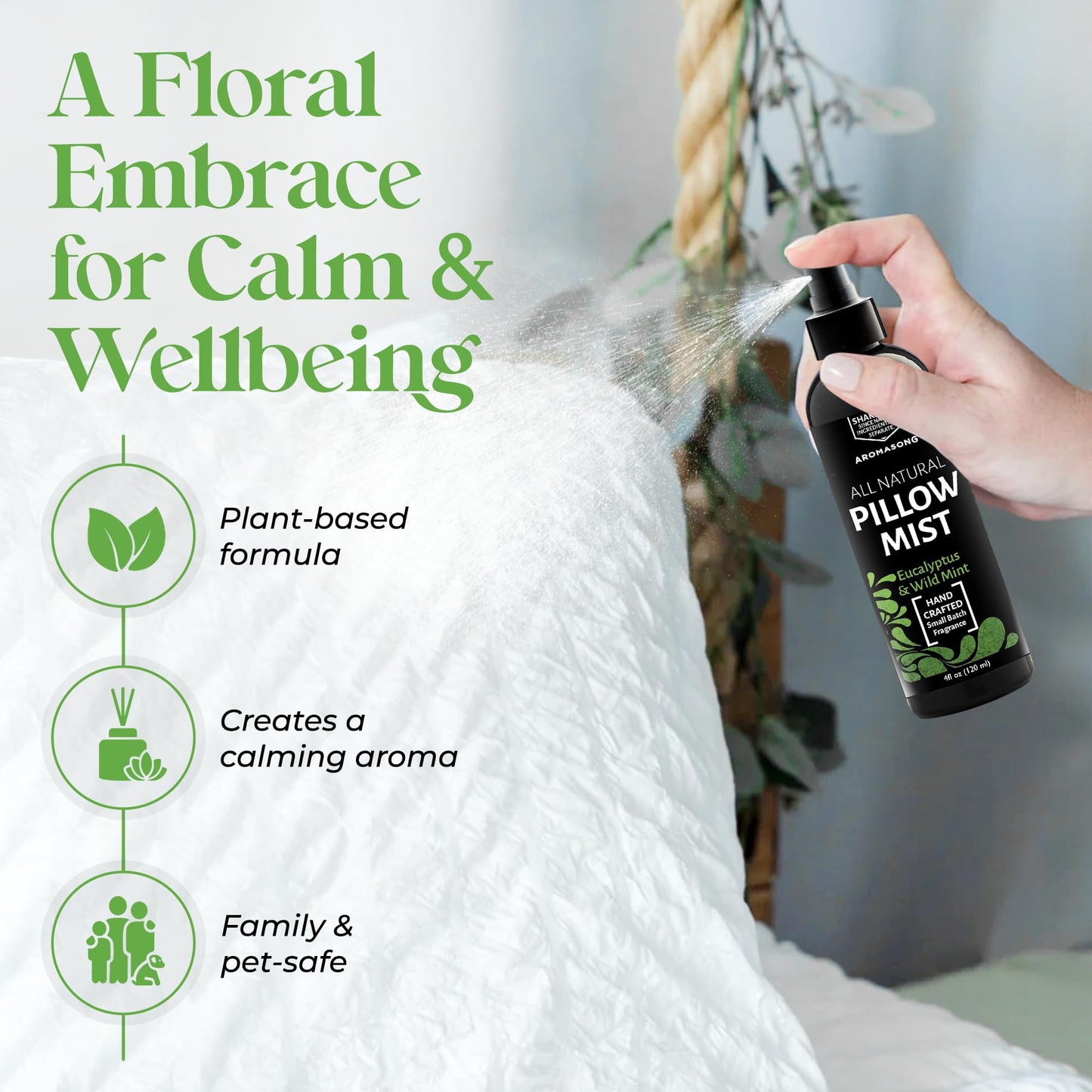Aromasong Eucalyptus & Wild Mint Pillow Spray – All-Natural Sleep Mist for Deep Sleep