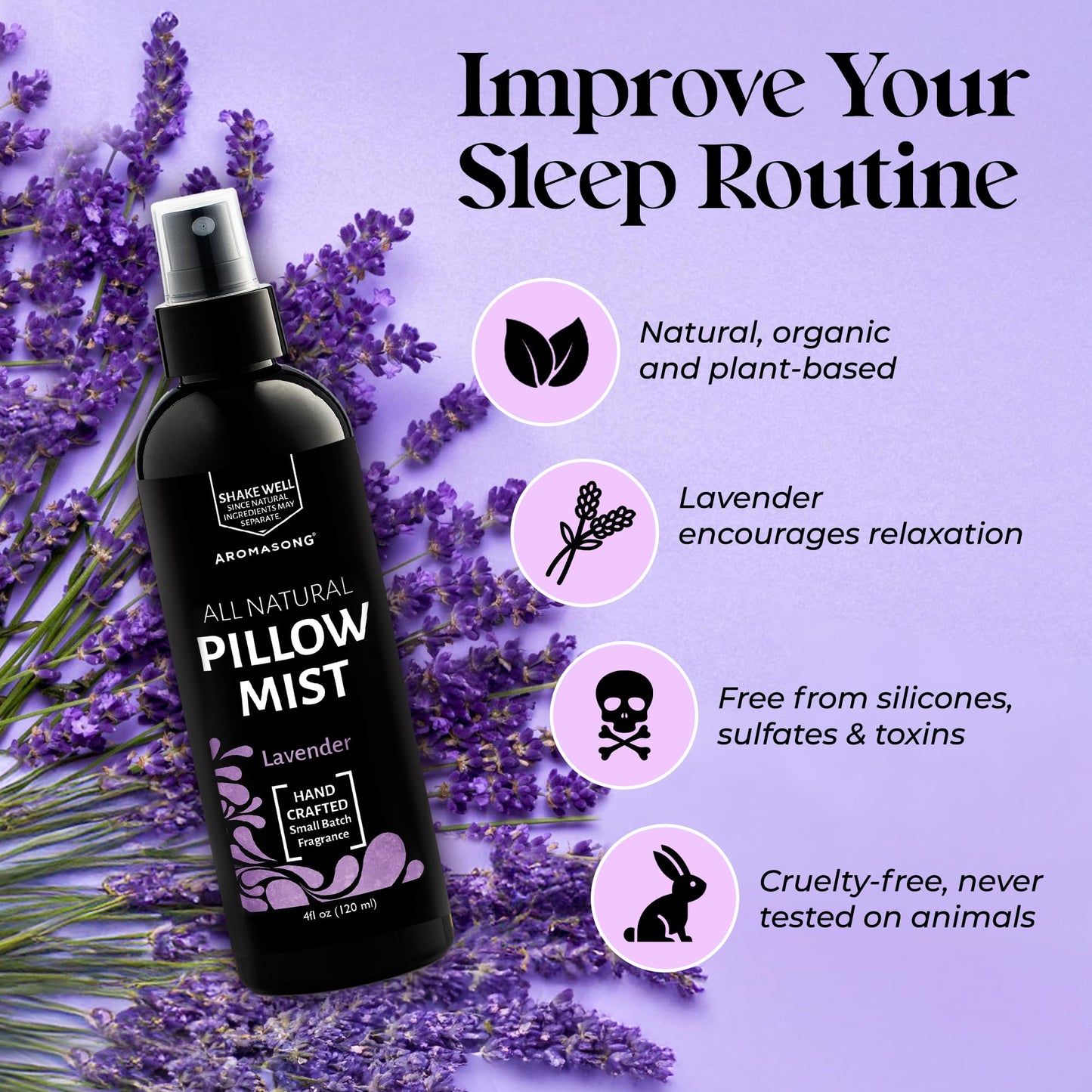 Aromasong Lavender Pillow Spray - All-Natural Calming Sleep Mist