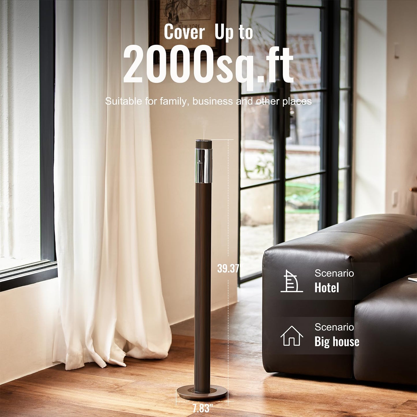 AROMASOUL 40-Inch Waterless Diffuser – App-Controlled, 2000 sq ft Coverage, Brown