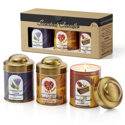 3-Pack Aromatherapy Candle Set - Scented Candles | 4.5oz × 3 | 75+ Hour Total Burn | Natural Soy Candles for Home, Gifts & Christmas (Lavender+Rose+Cinnamon)