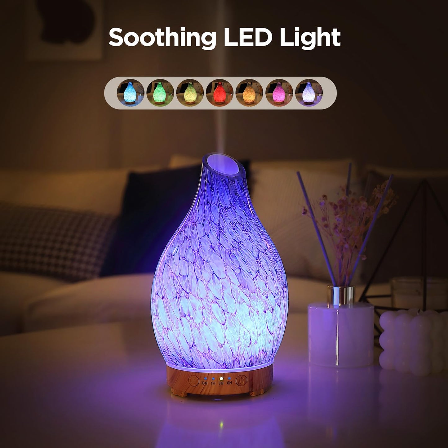 Aromatherapy Diffuser – 160ml Art Glass Ultrasonic, Quiet, 7-Color LED