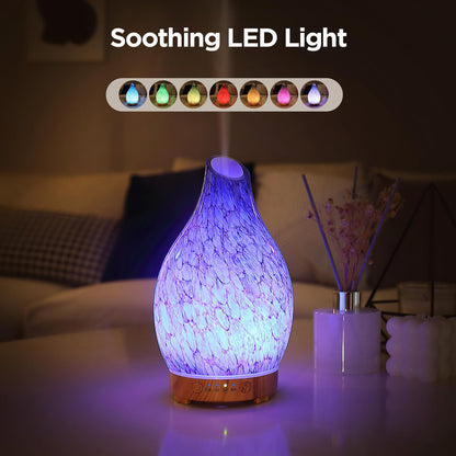 Aromatherapy Diffuser – 160ml Art Glass Ultrasonic, Quiet, 7-Color LED