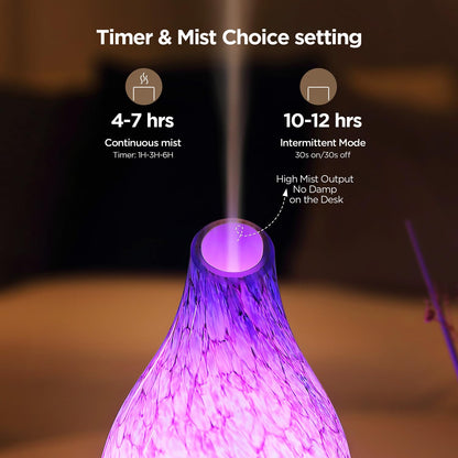Aromatherapy Diffuser – 160ml Art Glass Ultrasonic, Quiet, 7-Color LED