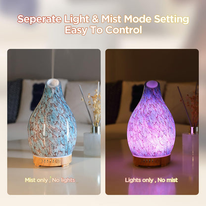 Aromatherapy Diffuser – 160ml Art Glass Ultrasonic, Quiet, 7-Color LED