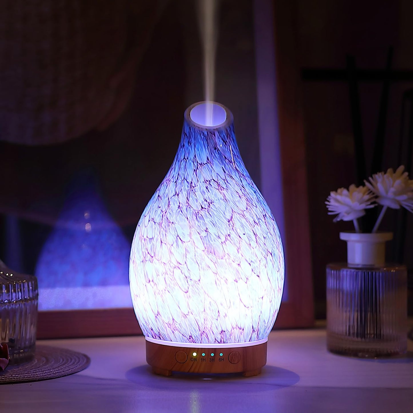 Aromatherapy Diffuser – 160ml Art Glass Ultrasonic, Quiet, 7-Color LED
