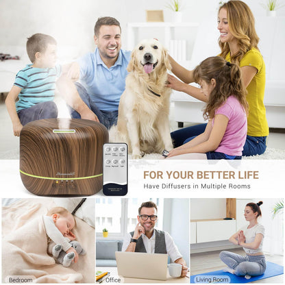 Aromatherapy Essential Oil Diffuser 300ml – Quiet Ultrasonic Humidifier, Auto-Off & Colorful Lights