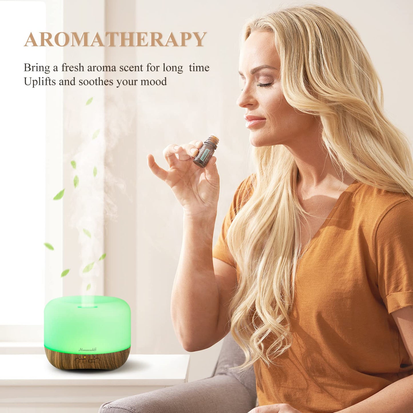 Aromatherapy Diffuser 500ml Brown – Ultrasonic Humidifier with Auto-Off