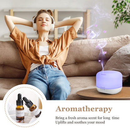 Aromatherapy Diffuser 500ml White – Adjustable Cool Mist & Auto-Off Humidifier for Large Rooms