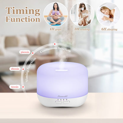 Aromatherapy Diffuser 500ml White – Adjustable Cool Mist & Auto-Off Humidifier for Large Rooms