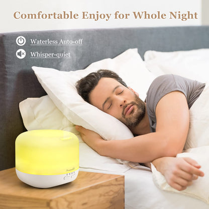 Aromatherapy Diffuser 500ml White – Adjustable Cool Mist & Auto-Off Humidifier for Large Rooms