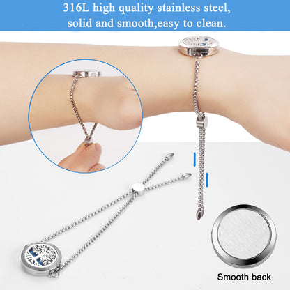 Aromatherapy Essential Oil Diffuser Bracelet | Tree of Life Locket, Adjustable Silver Chain