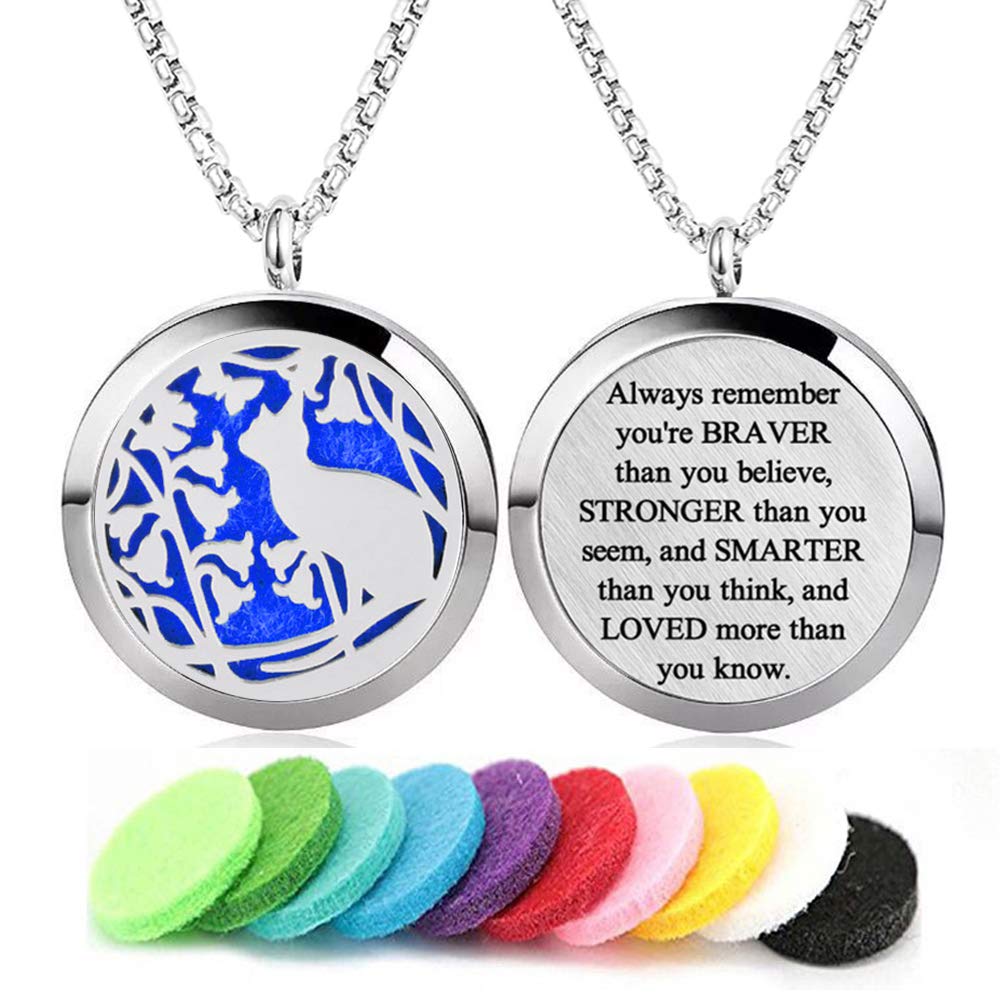 Aromatherapy Diffuser Necklace Cat – 316L Stainless Steel Locket Pendant with 24-Inch Chain