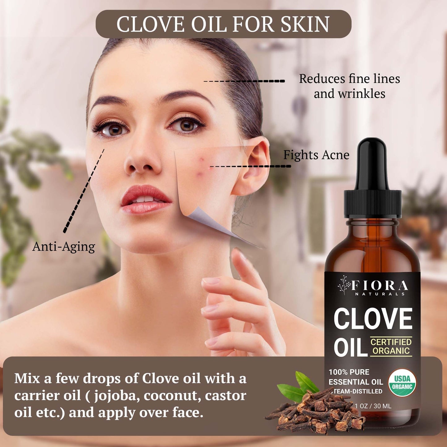 Organic Clove Essential Oil – 100% Pure, USDA Certified Clove Bud Oil for Teeth & Gums, Toothache Relief, Hair Growth & Aromatherapy – Premium Cloves Oil for DIY Wellness by Fiora Naturals