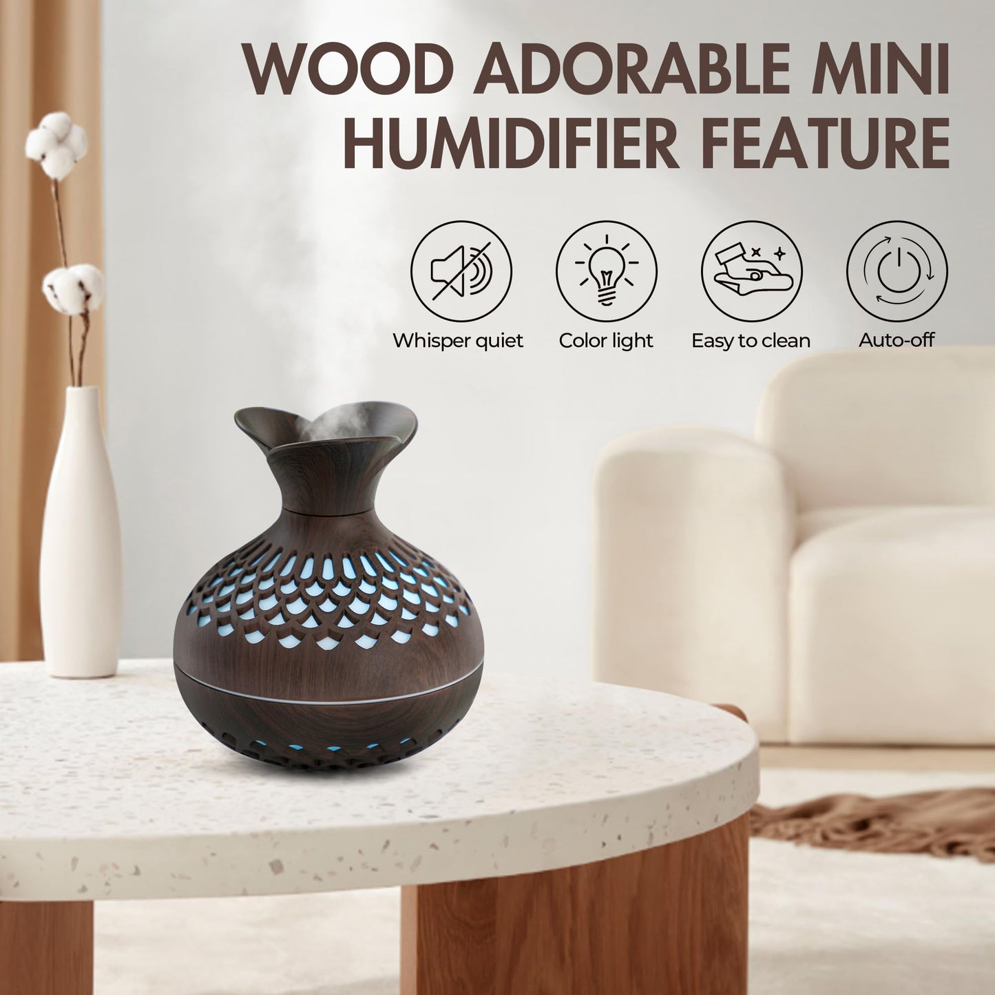 Mini Humidifier for Desk & Bedroom — 300ml Aromatherapy Diffuser with Quiet Night Light