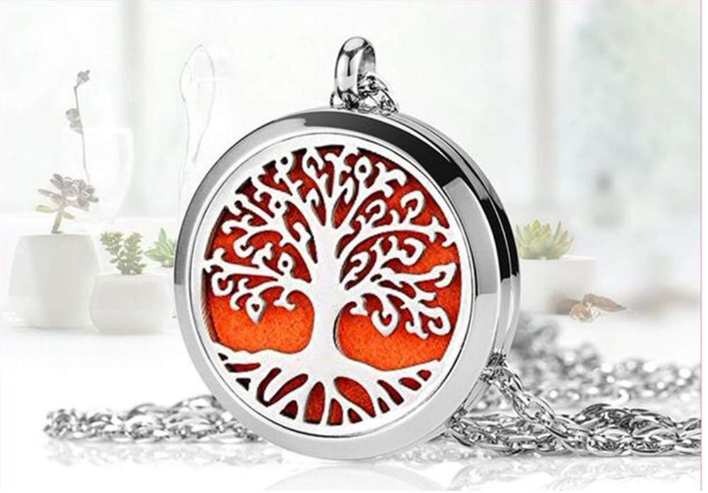 Aromatherapy Essential Oil Diffuser Necklace – Tree of Life Stainless Steel Locket Pendant