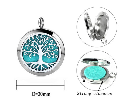 Aromatherapy Essential Oil Diffuser Necklace – Tree of Life Stainless Steel Locket Pendant