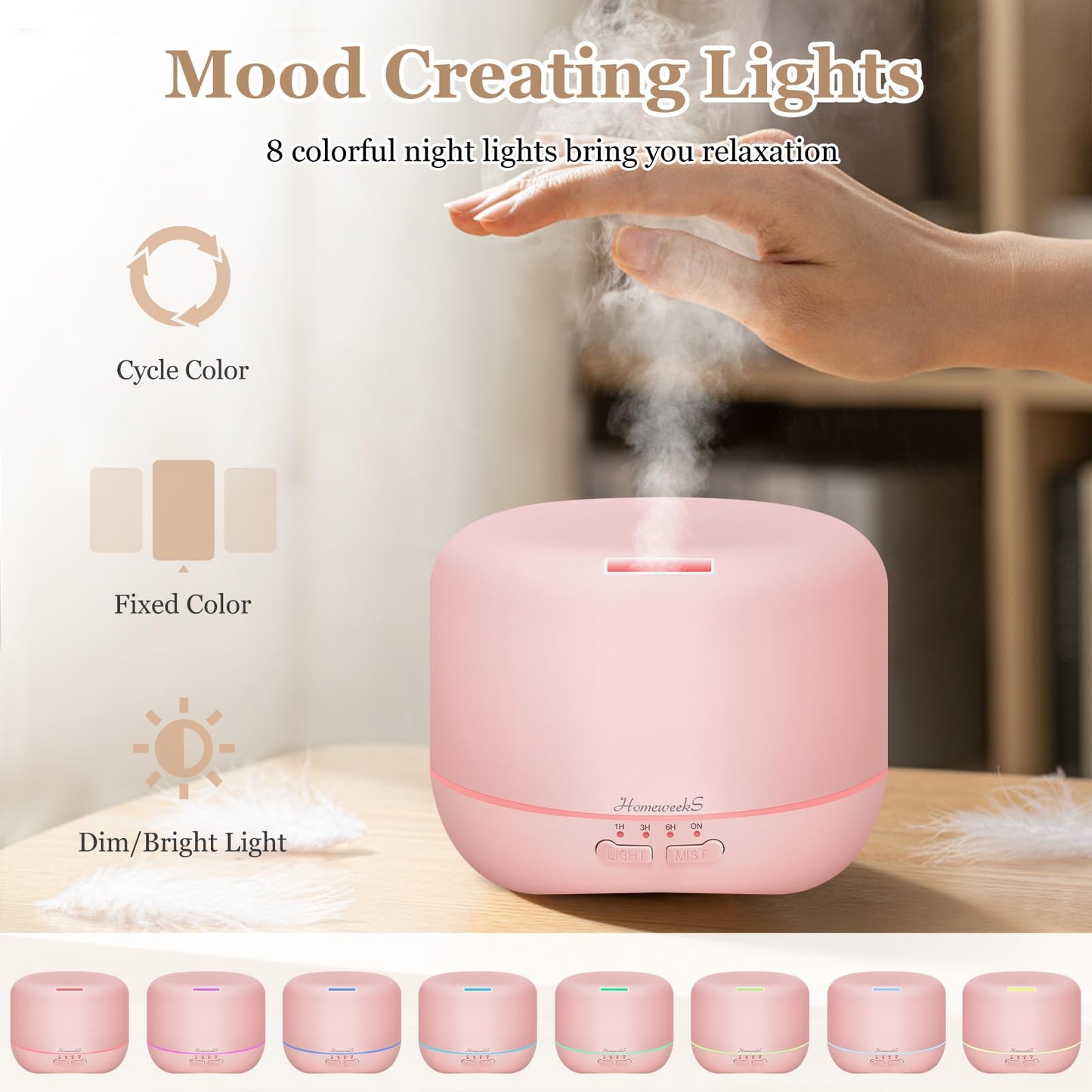 Aromatherapy Diffuser 500ml Pink – Ultrasonic Cool Mist for Large Rooms