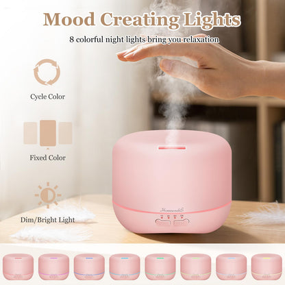 Aromatherapy Diffuser 500ml Pink – Ultrasonic Cool Mist for Large Rooms