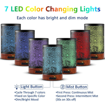 Essential Oil Diffuser 150ml | Cool Mist, Auto Shut-Off, 7-Color LED Sea Design